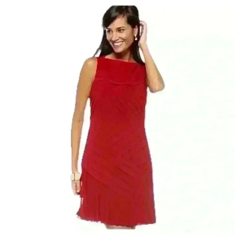 Adrianna Papell Dress Womens Red Shutter Pleated Layered Size 6 Party Cocktail